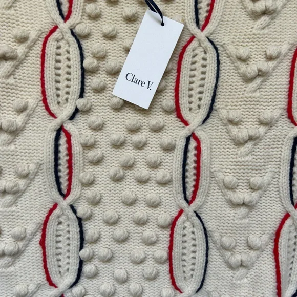 Clare V sleeveless summer sweater size Large cream, red and black. - Picture 3 of 4